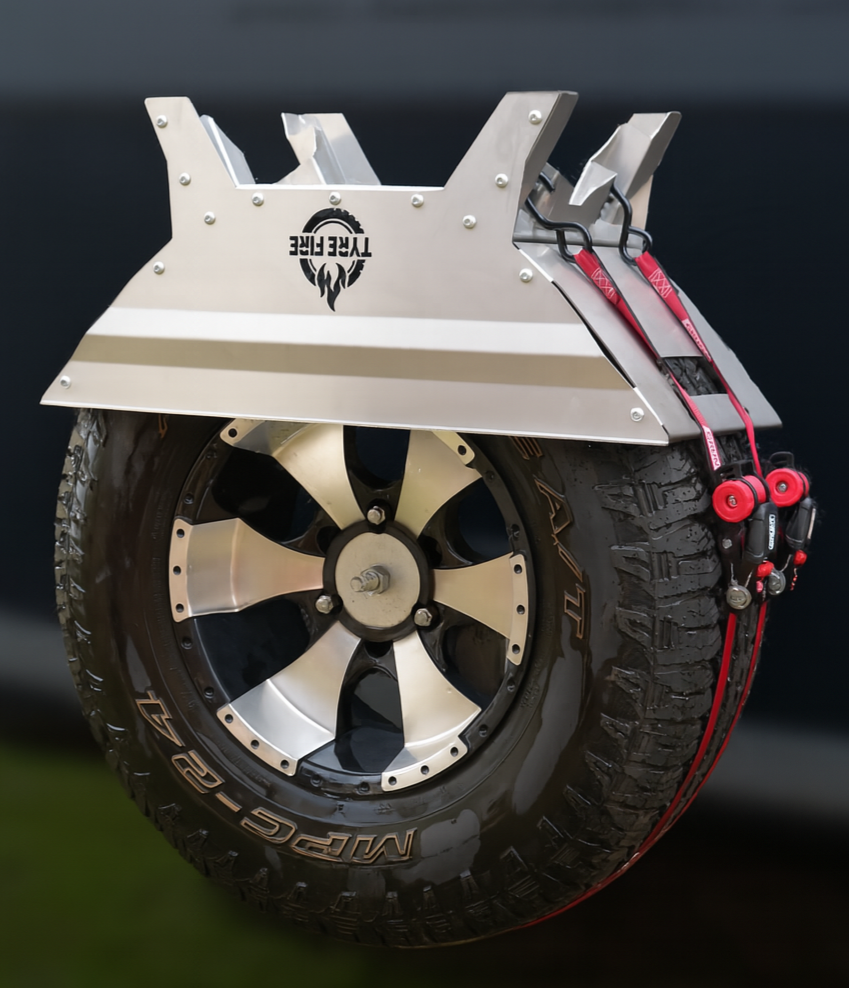 fit pit strapped to spare tyre on back of caravan