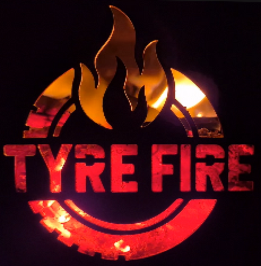 Tyre Fire stainless steel collapsible fire pit with integrated grill and hot plate storage for camping.