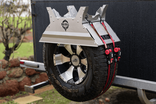 Tyre Fire Pit mounted on a caravan's spare wheel.